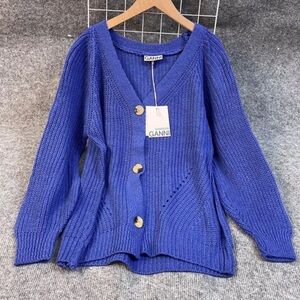 Ganni Blue Knit Cardigan with Natural Buttons